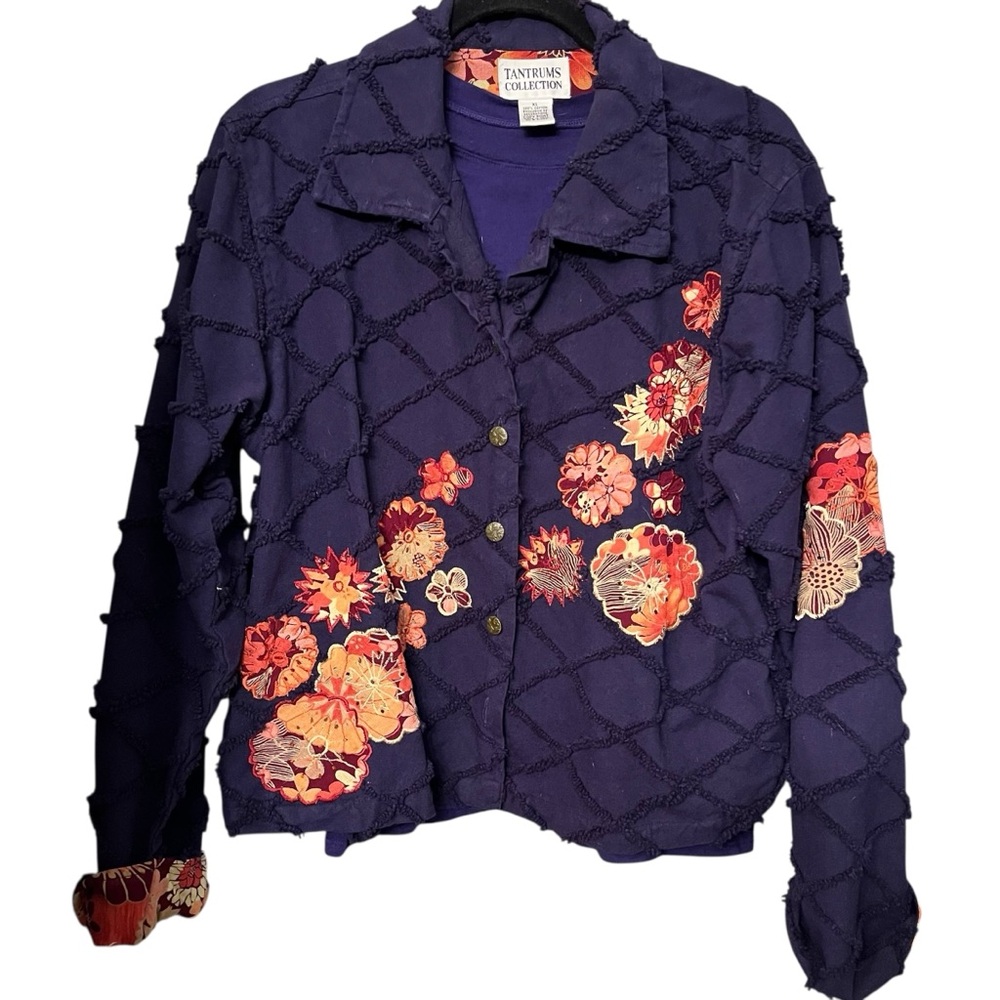 Tantrums Collections size XL navy blue jacket red , orange Appliques